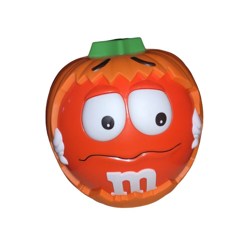 Halloween M & M Plastic Pumpkin Candy Dish Bucket Decor